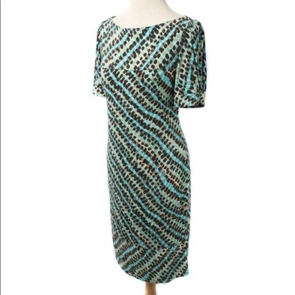 Suzi Chin Maggy Boutique Geo Short Elbow Puff Sleeve Knit Dress Stretchy Comfy